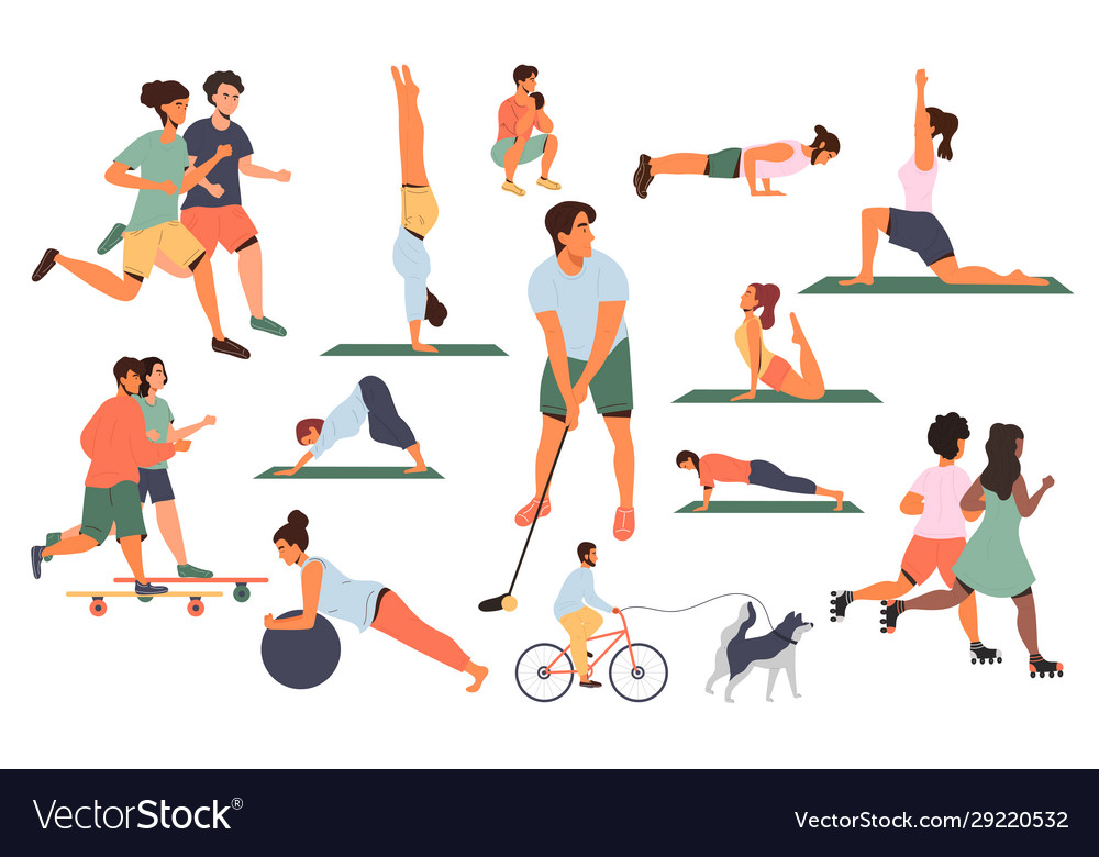 Large collection colored sports poses Royalty Free Vector