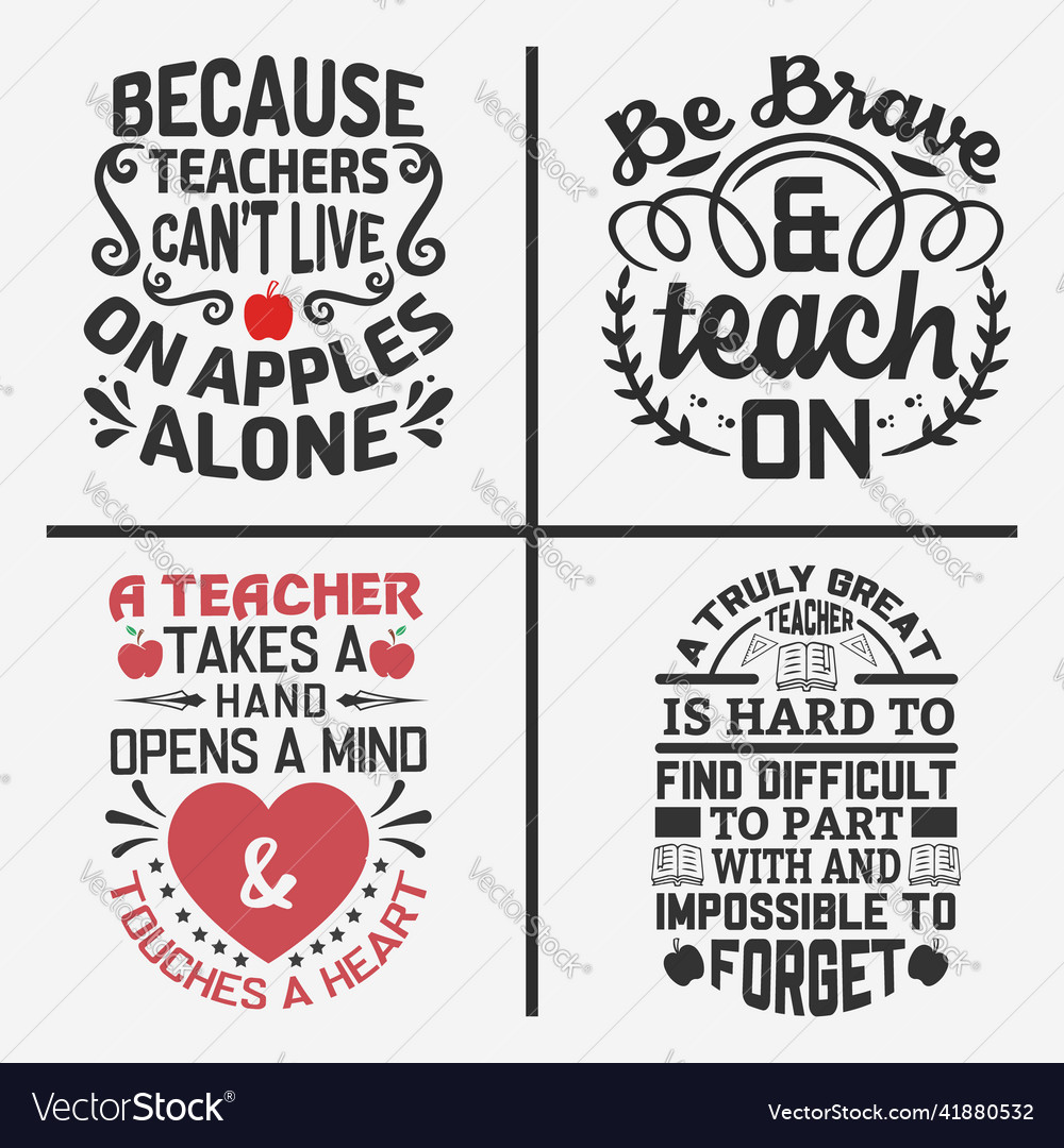 Teacher lettering typographic quotes design bundle