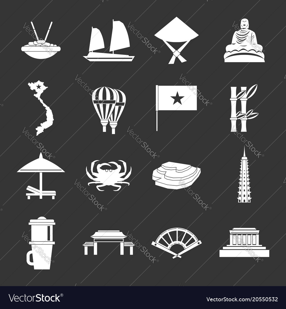 Vietnam travel icons set grey Royalty Free Vector Image