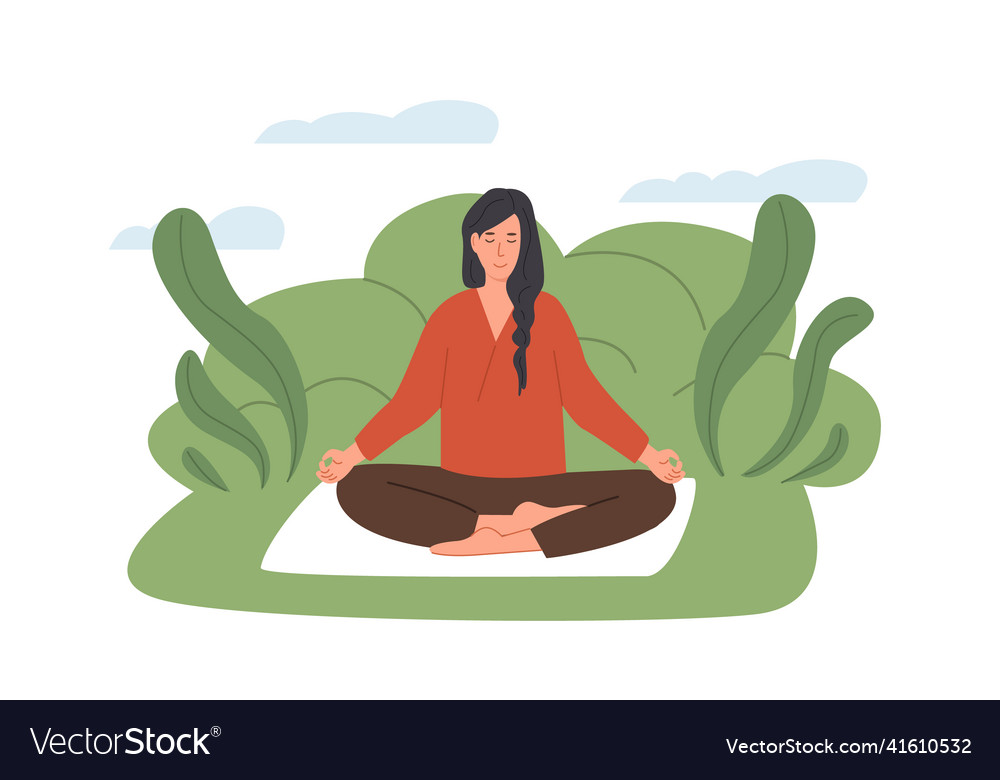 Young female with crossed legs and closed eyes Vector Image