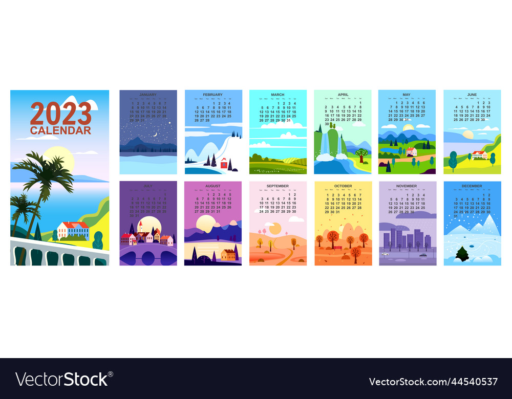 2023 calendar minimalistic landscape natural Vector Image