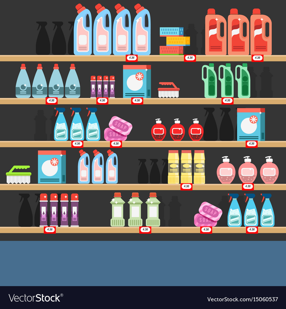 Cleaner On A Shelf In A Supermarket Royalty Free Vector