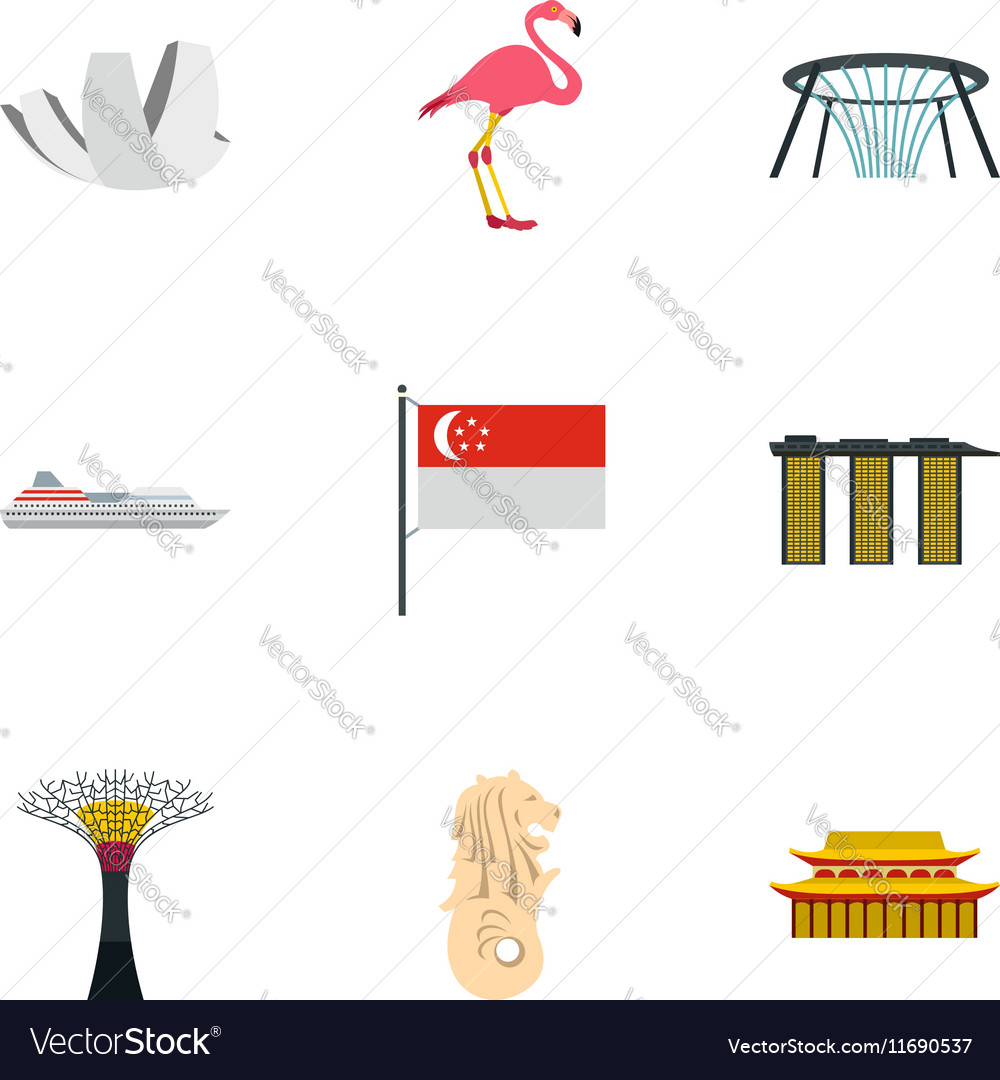 holiday in singapore icons set flat style vector image