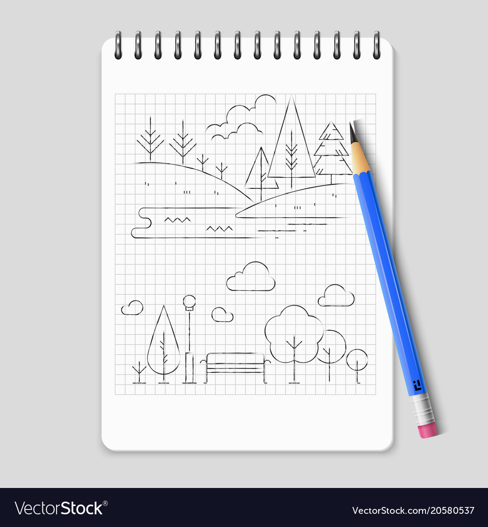 pencil drawing nature landscape outline vector 20580537