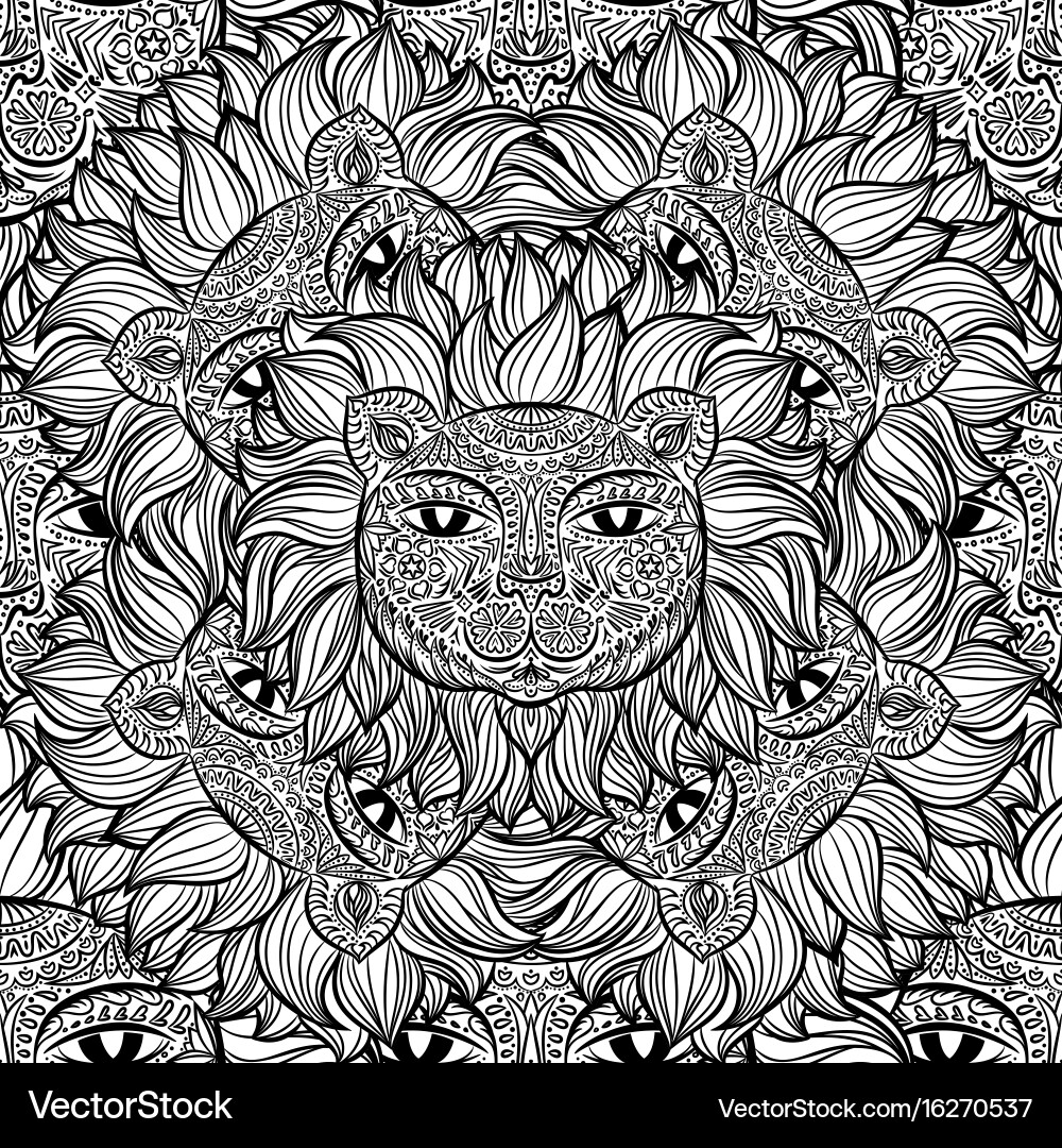 Seamless pattern with a lion heads on white Vector Image