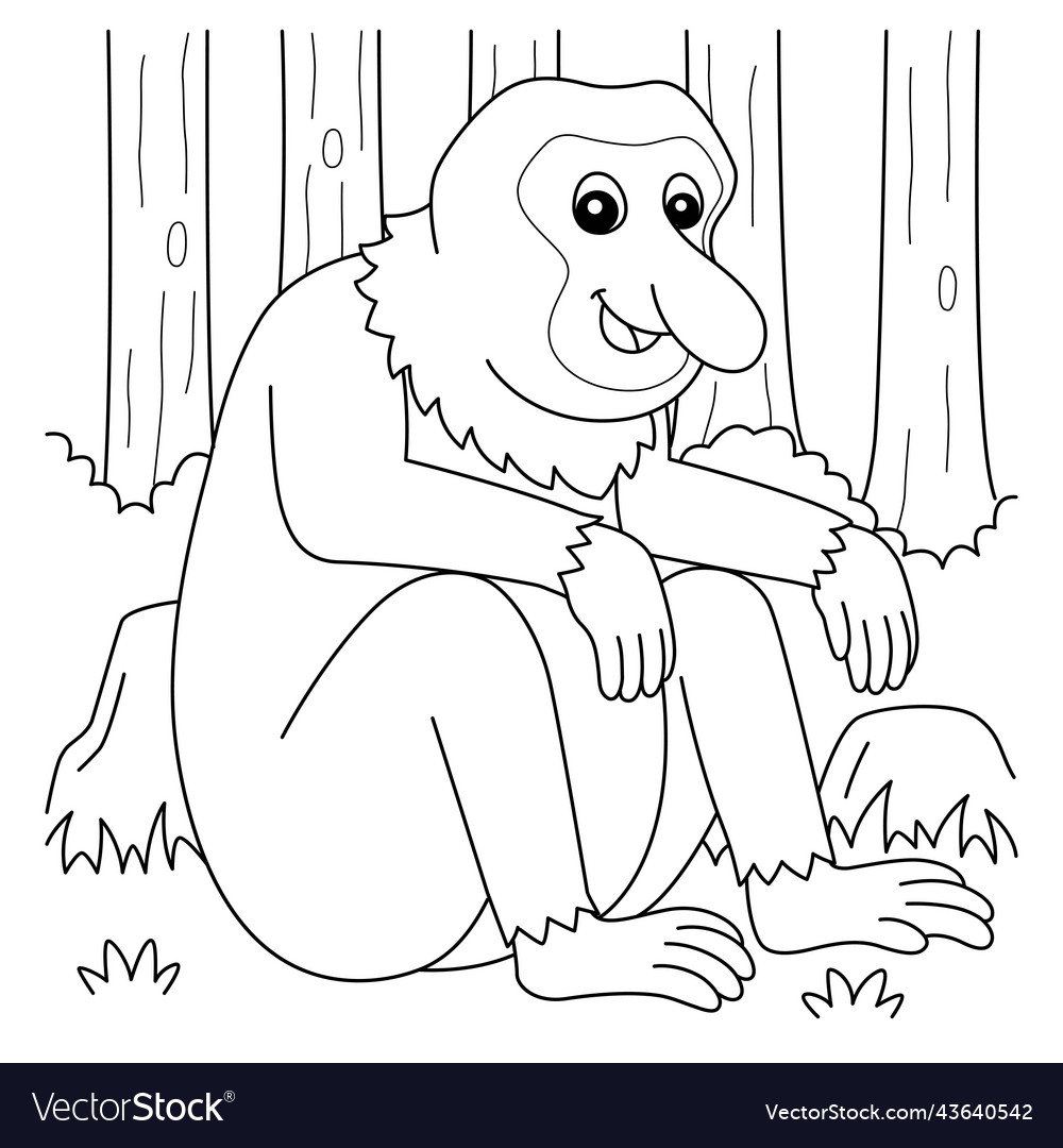 Proboscis monkey animal coloring page for kids Vector Image