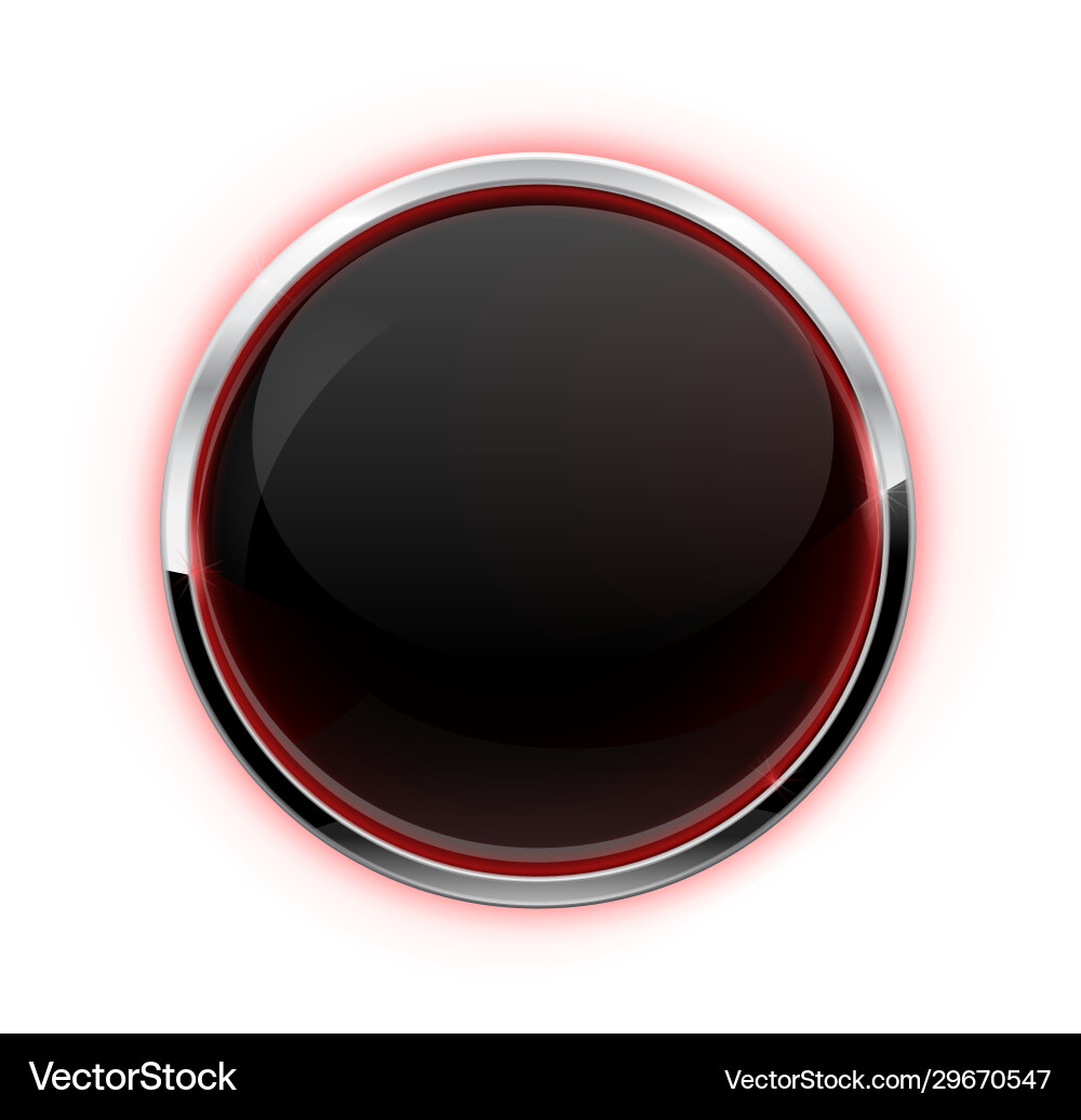 Black button with chrome frame glass button Vector Image
