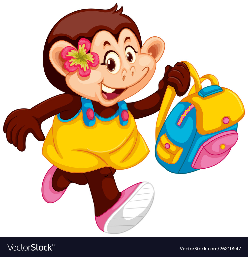 Cute monkey girl with backpack Royalty Free Vector Image