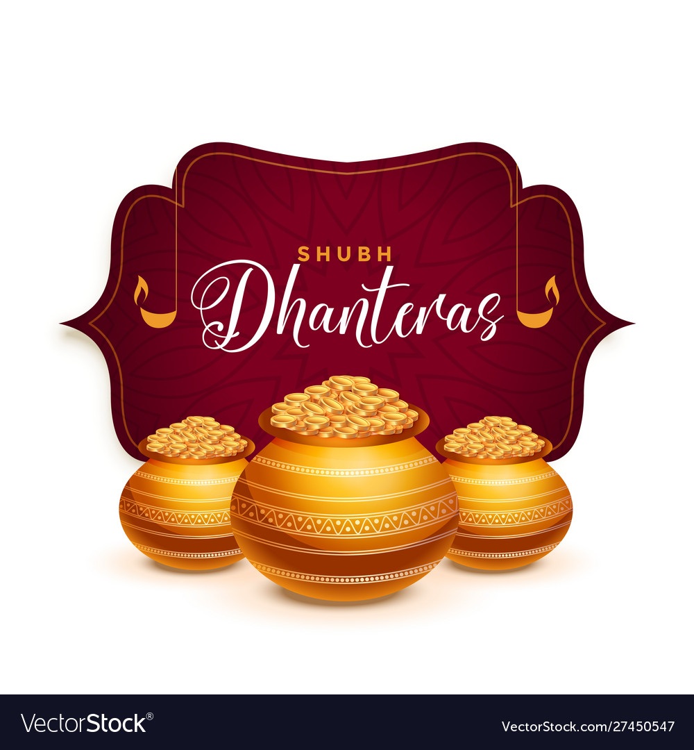 Dhanteras festival greeting card with golden pot Vector Image