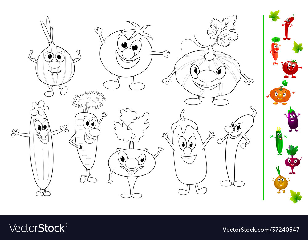 Funny vegetables coloring book Royalty Free Vector Image