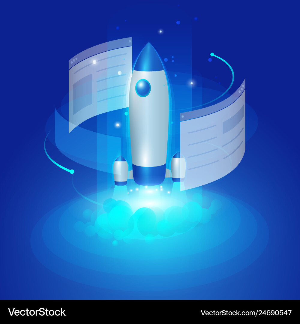 Rocket business website launch start-up Royalty Free Vector