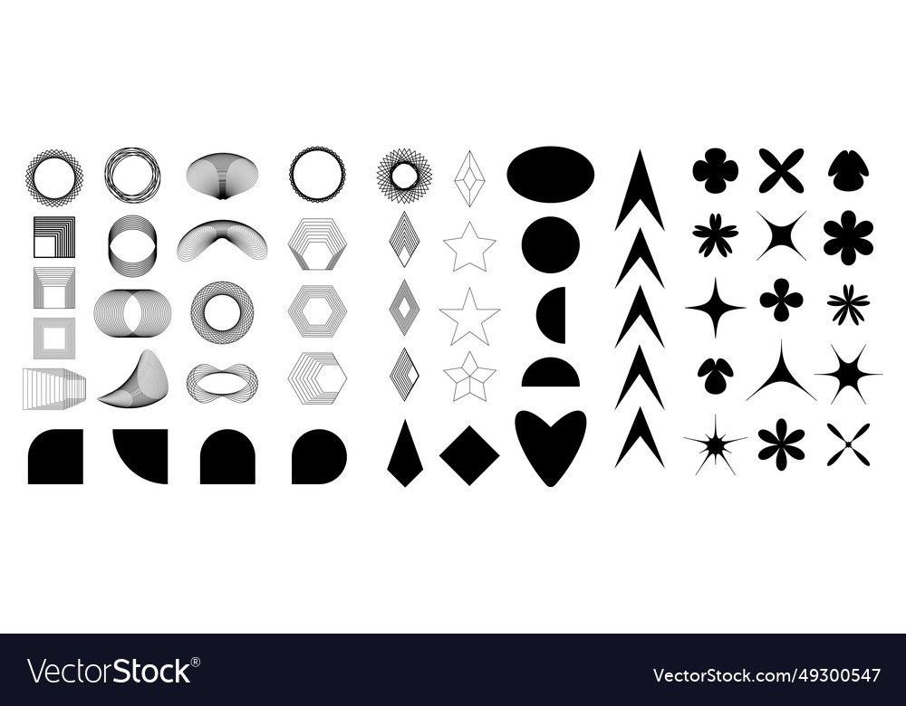 Set Of Abstract Aesthetic Y2k Geometric Elements Vector Image