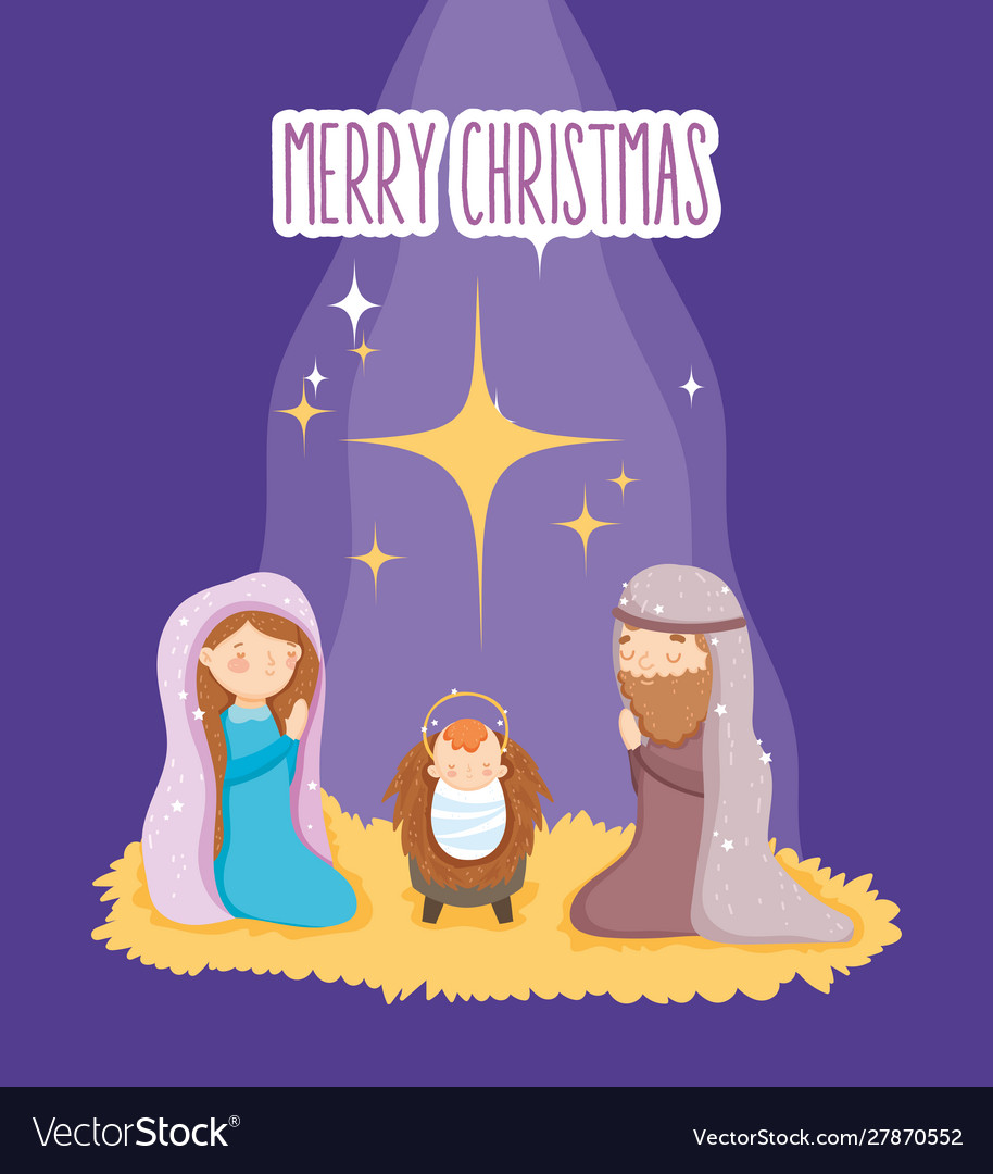 Mary joseph and bamanger nativity merry Royalty Free Vector