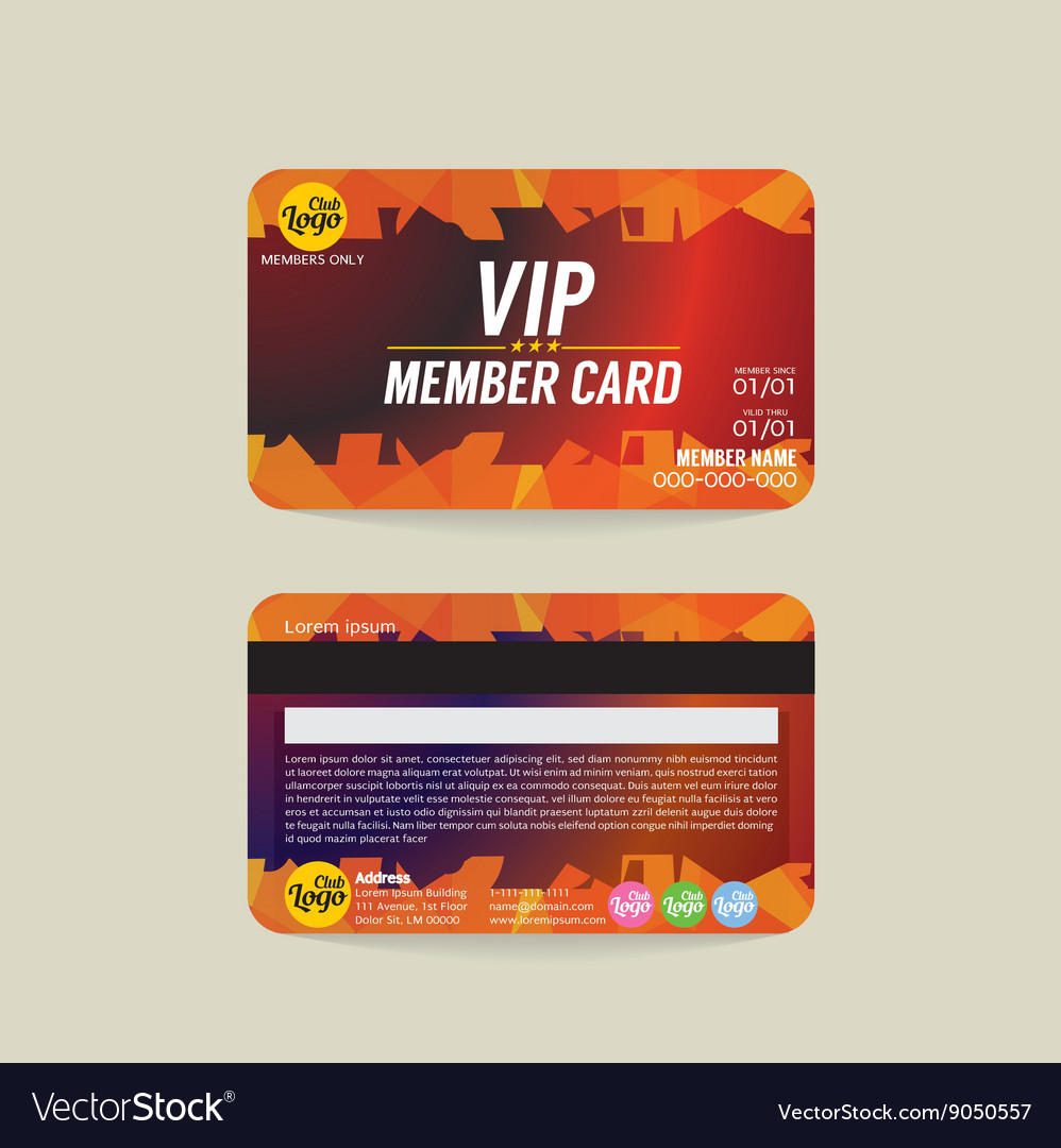 Front and back vip member card template Royalty Free Vector For Membership Card Template Free