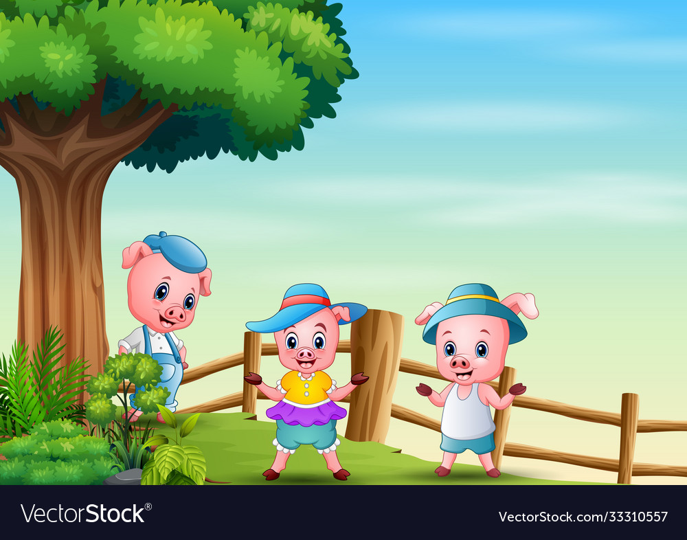 Three Little Pig Under Big Tre Royalty Free Vector Image