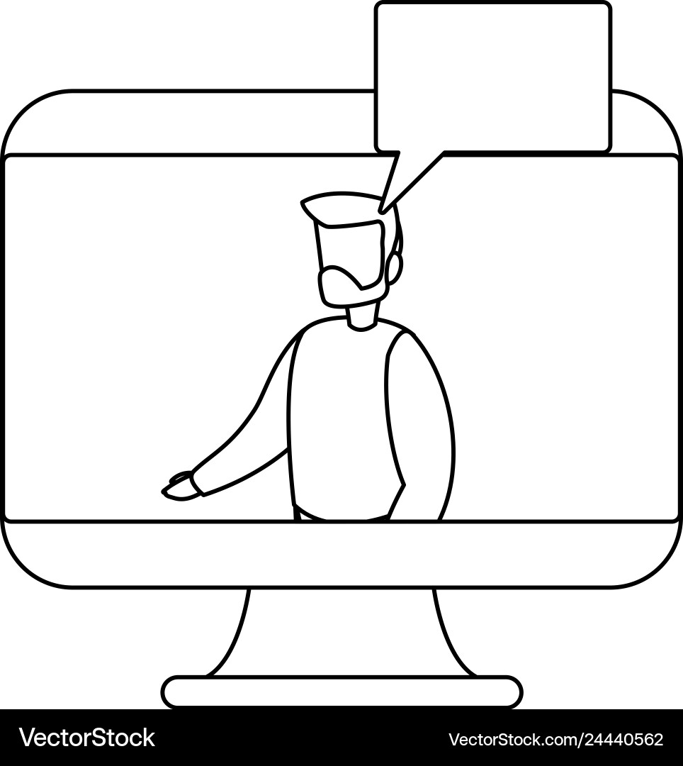 Computer man talk speech bubble Royalty Free Vector Image