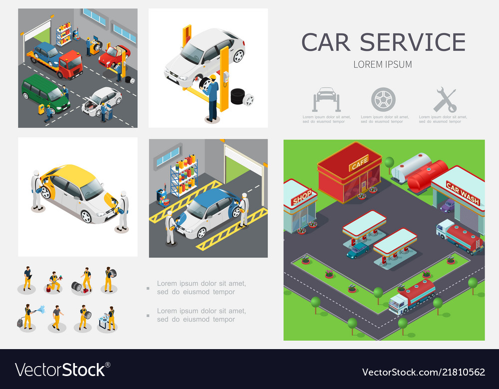 Isometric car service infographic template vector image Isometric car service infographic template