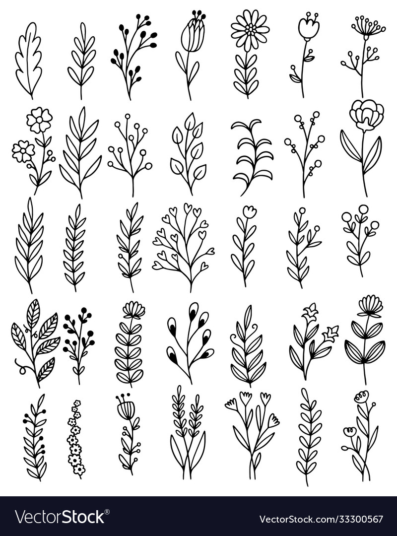 0130 hand drawn flowers doodle Royalty Free Vector Image