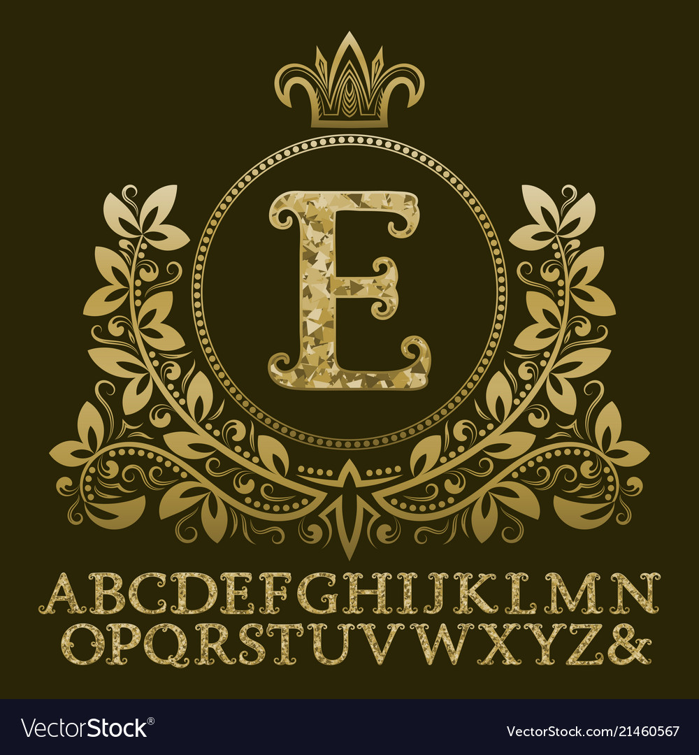 Golden encrusted letters and initial monogram Vector Image