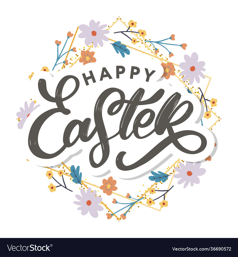 Happy easter day background with frame flowers Vector Image