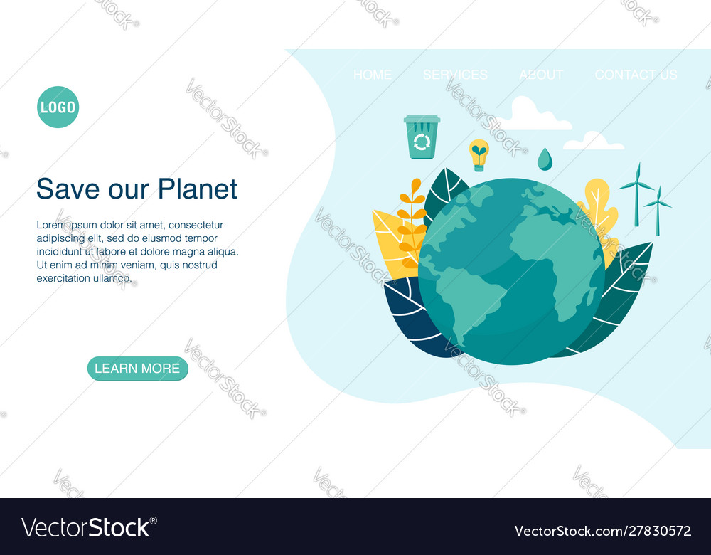 Landing page layout with planet earth concept Vector Image