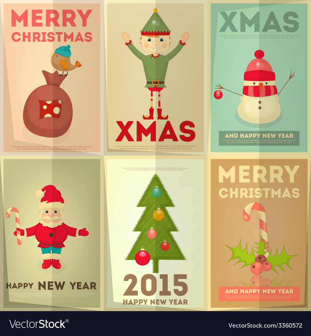 Merry christmas greeting poster set Royalty Free Vector