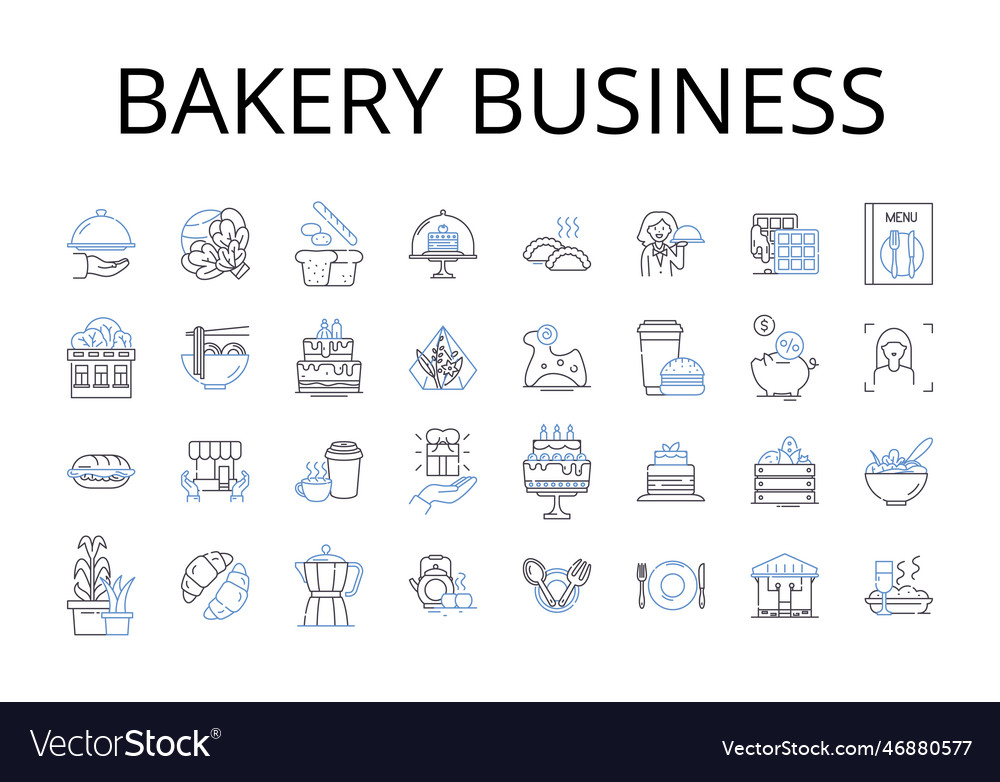 Bakery business line icons collection coffee shop Vector Image