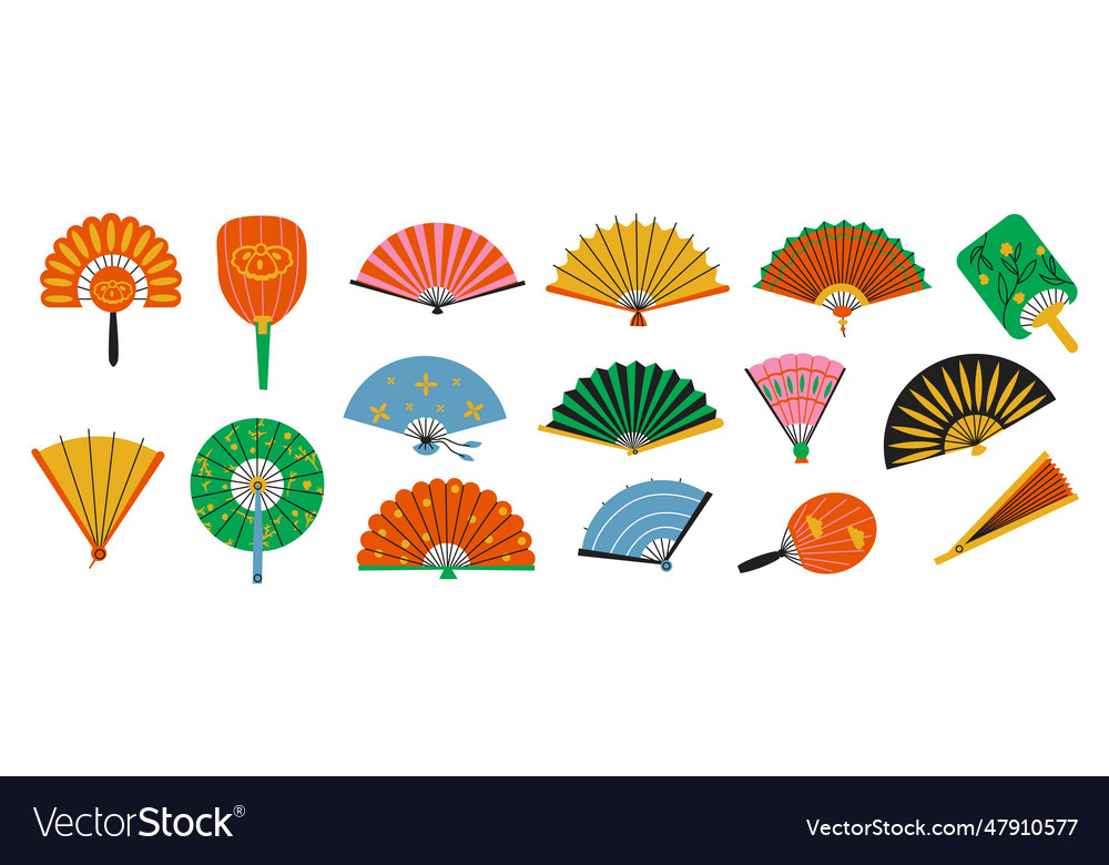 Flat asian fans folded oriental bamboo paper Vector Image