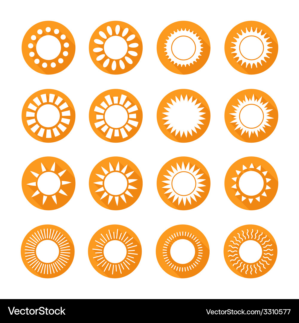 Set sun web iconssymbolsign in flat style suns Vector Image