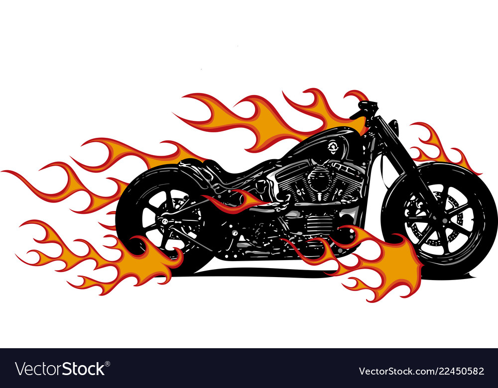 Dramatic burning motorcycle engulfed in fierce Vector Image