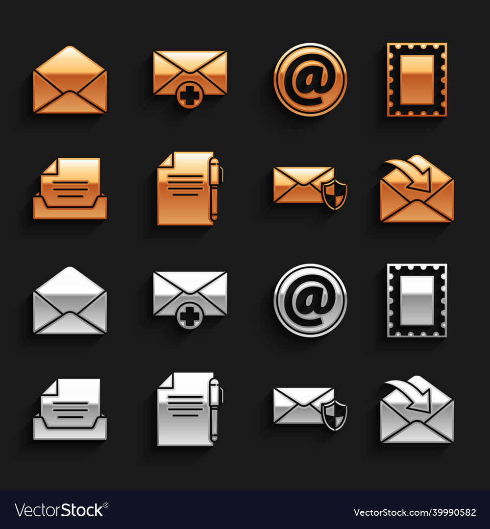 Set document and pen postal stamp envelope Vector Image