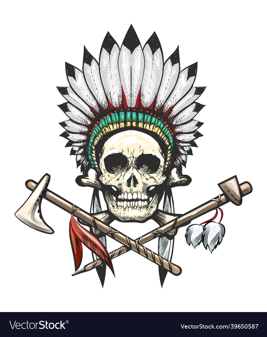 Premium Vector  Indian warrior skull tattoo symbolic design