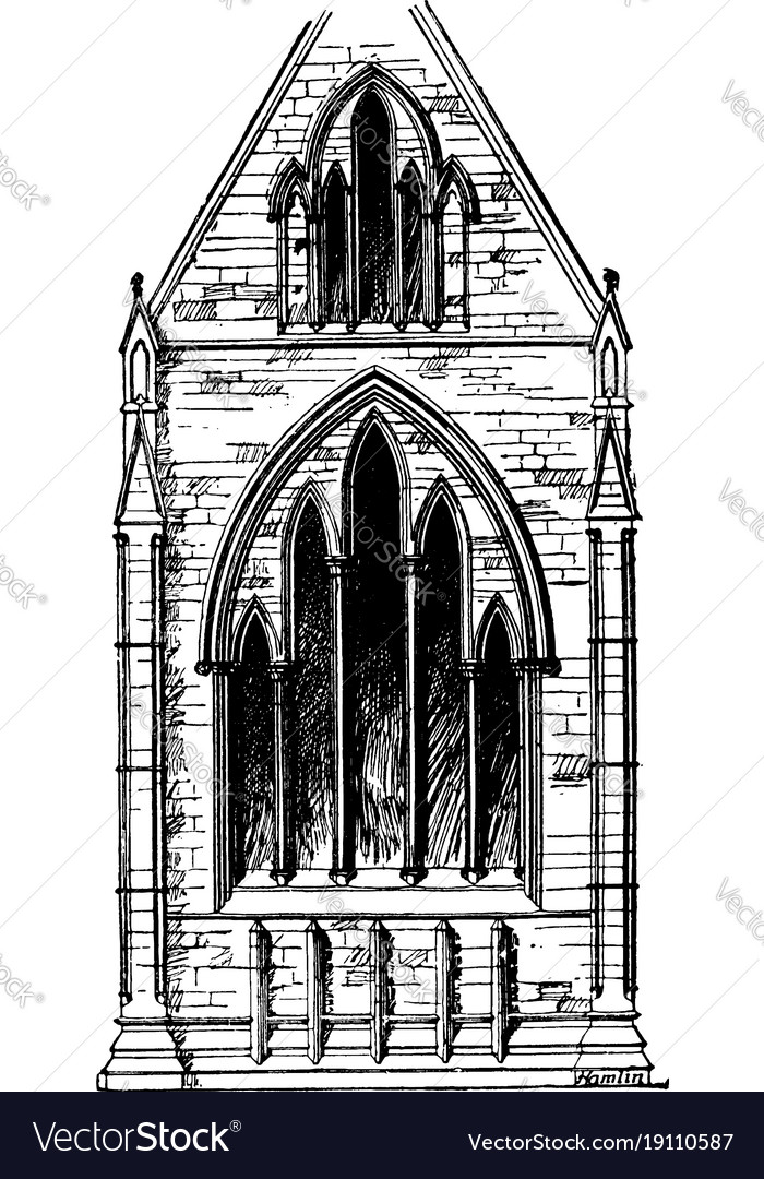 Lancet windows earliest period vintage engraving Vector Image