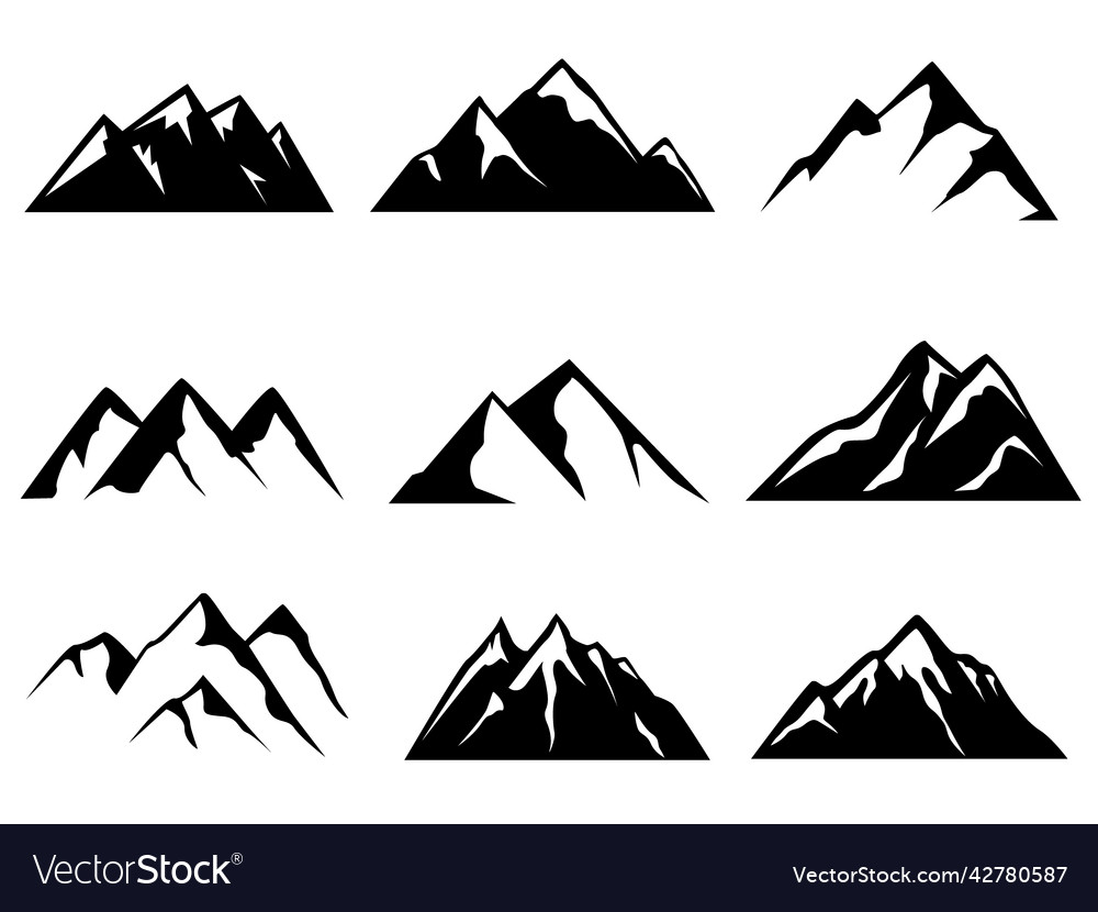 Mountain silhouettes clip art collection set Vector Image