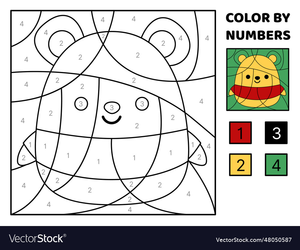 Yellow bear color by number squishmallow Vector Image