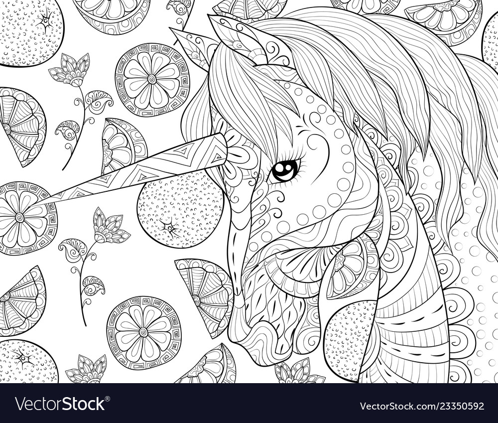 Adult Coloring Bookpage A Cute Unicorn For Vector Image