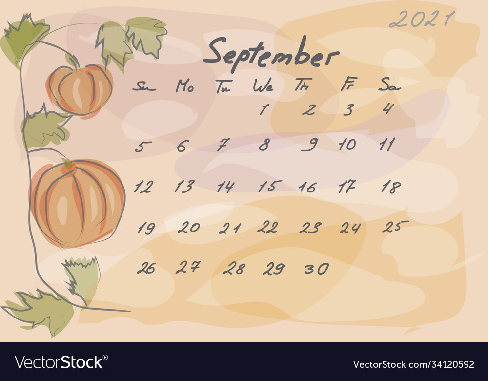 Botanical calendar 2021 sep Royalty Free Vector Image