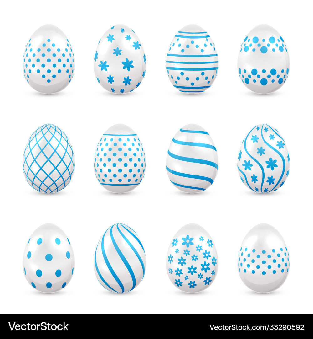 Decorative easter eggs with blue patterns Vector Image