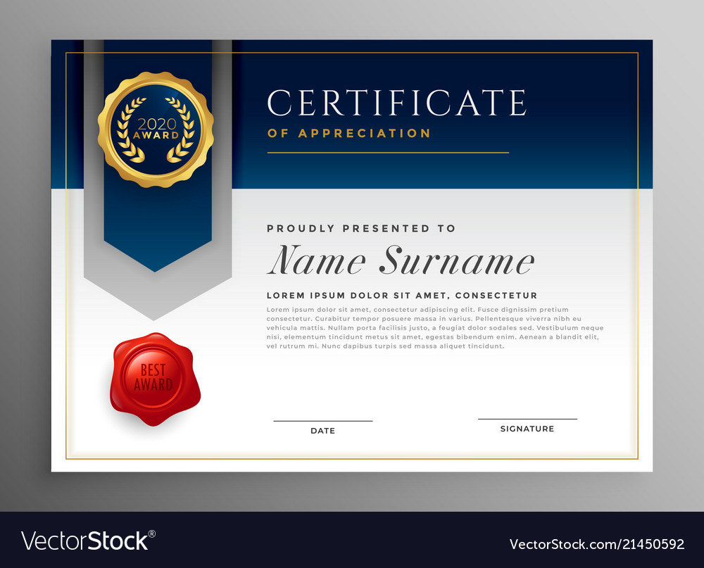 Professional blue certificate template design Vector Image Intended For Professional Award Certificate Template