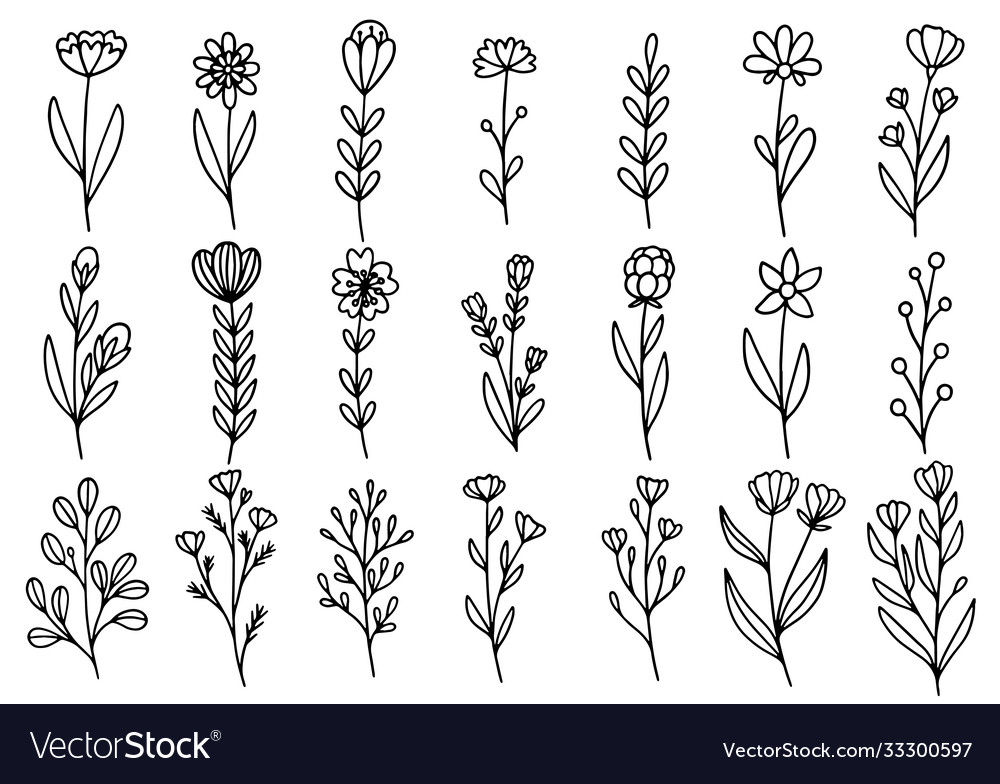 0157 hand drawn flowers doodle Royalty Free Vector Image