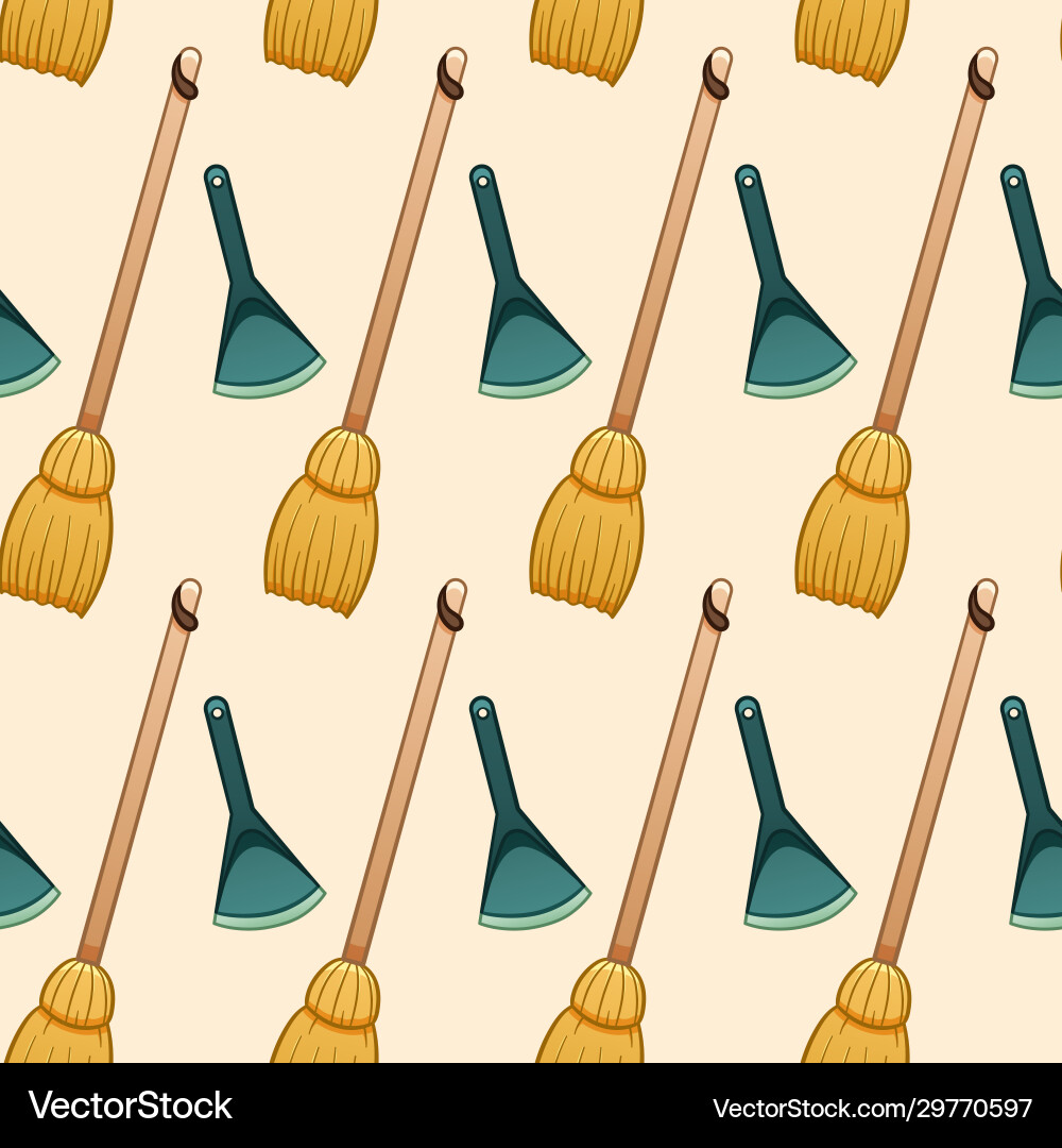 Broomsticks and dustpans for cleaning pattern Vector Image