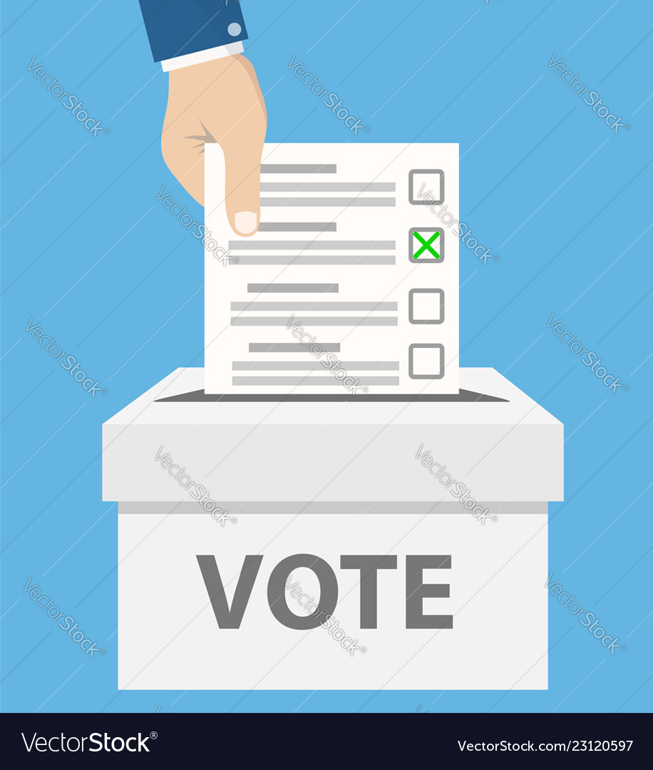 Checklist in man hand vote box on blue stock Vector Image