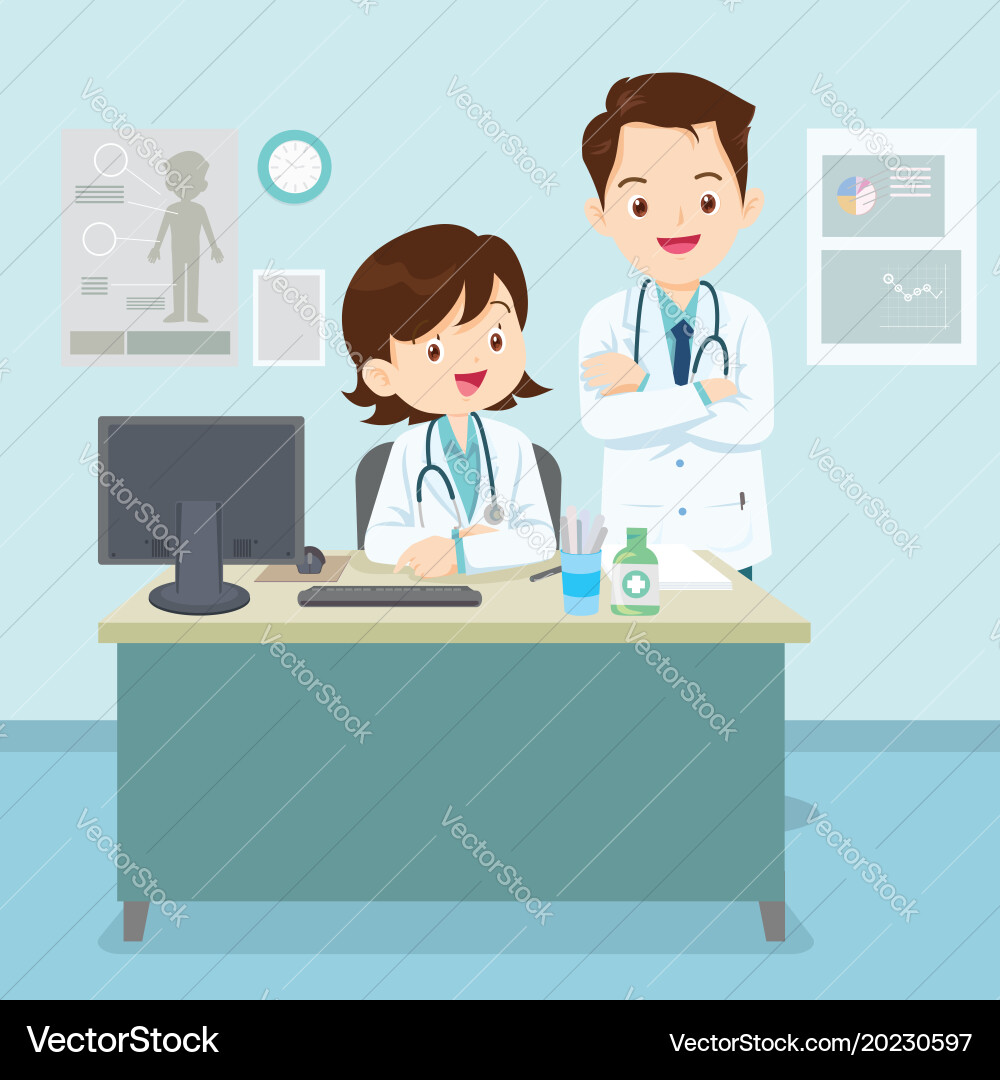 Doctor sitting at the table Royalty Free Vector Image