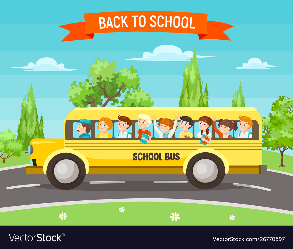 School kids in bus Royalty Free Vector Image - VectorStock