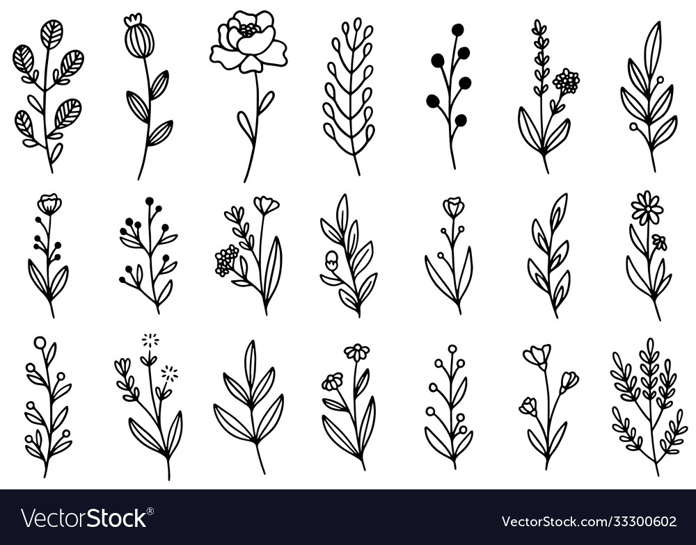 0157 hand drawn flowers doodle Royalty Free Vector Image