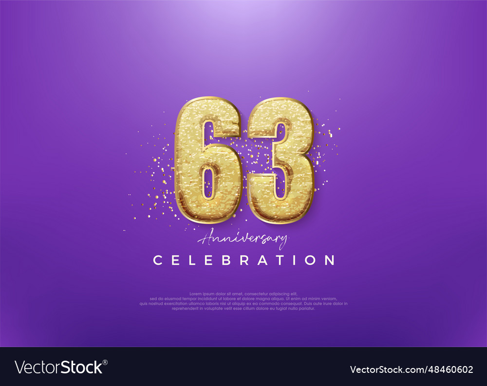 63rd anniversary number with shiny gold glitter Vector Image