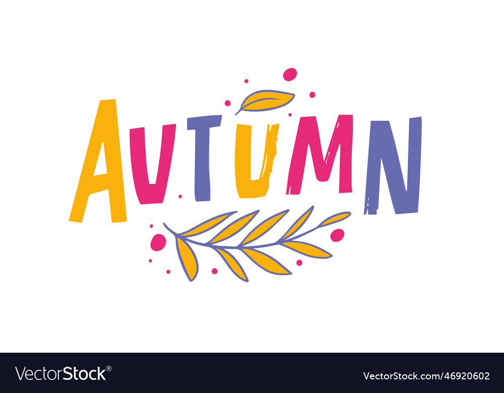 Autumn word modern typography colorful text Vector Image