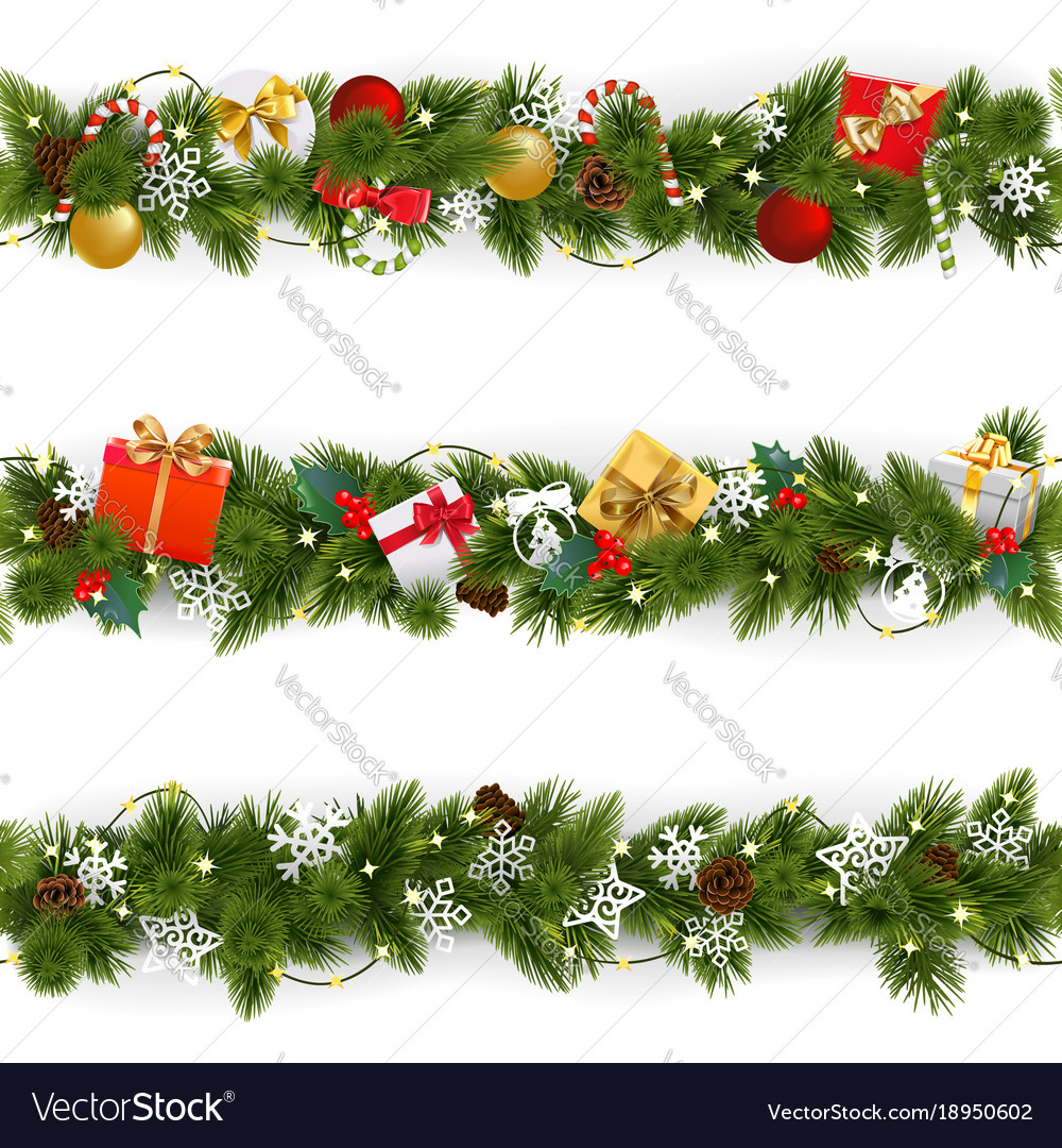 Download Christmas border set with garland Royalty Free Vector Image