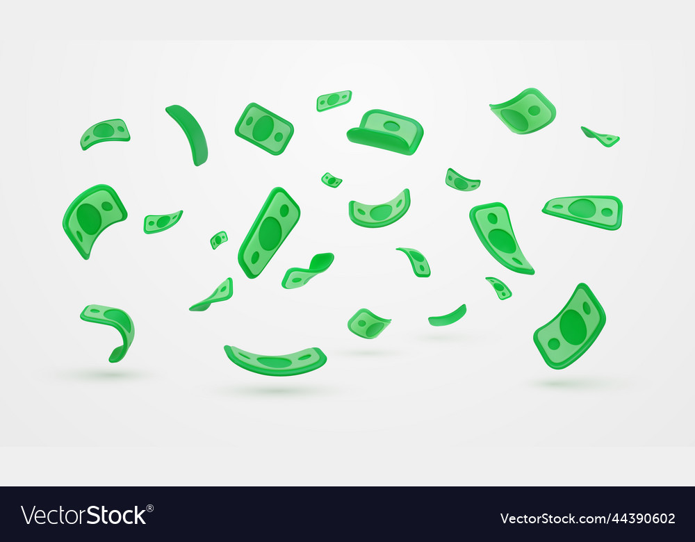 Falling down dollars currency down 3d cartoon Vector Image