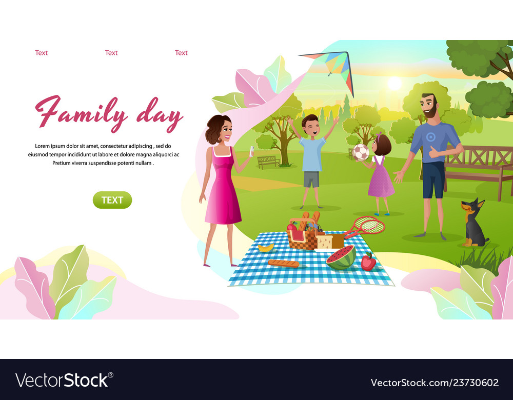 Family Day Cartoon Landing Page Template Vector Image